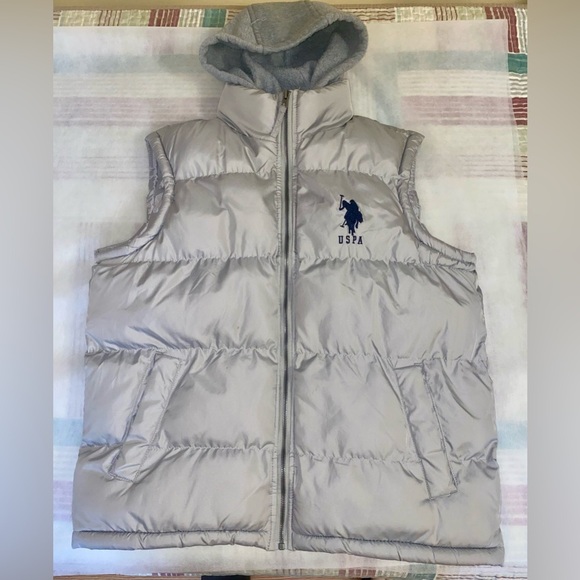 USPA Gray Puffer Vest with Hood - Picture 1 of 7